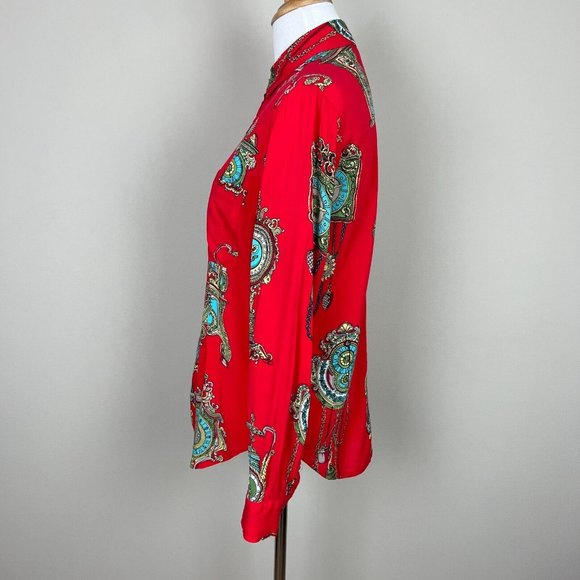Maeve Anthropologie Shirt Women 4 Red Clock Long Sleeve Whimsy‎ Button Down Top - Picture 8 of 12